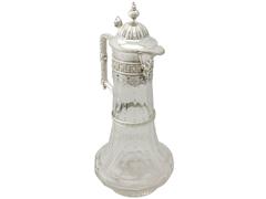 German Cut-Glass and Silver Mounted Claret Jug Antique, circa 1910