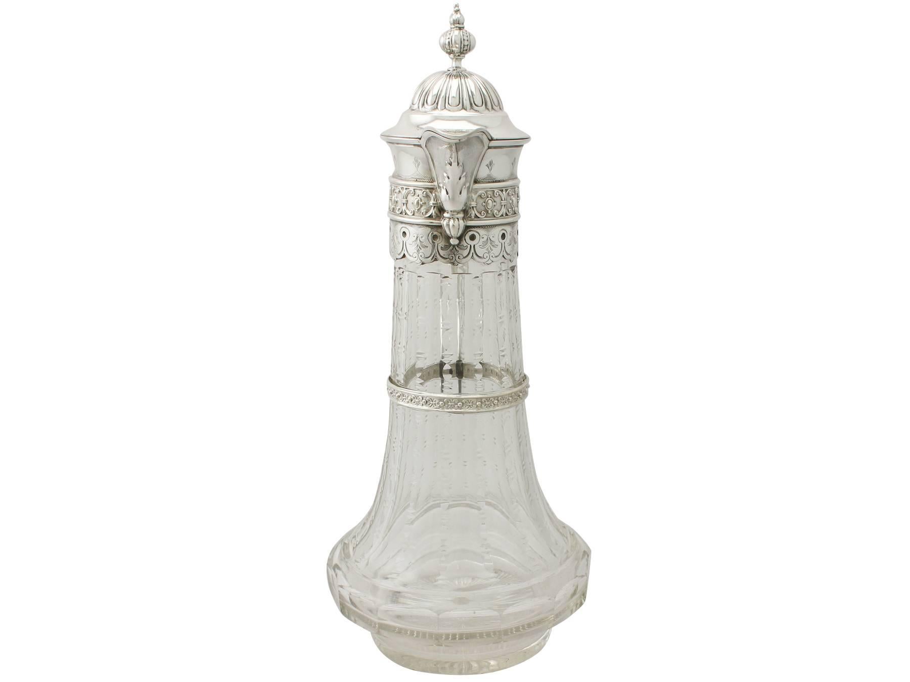 German Cut-Glass and Silver Mounted Claret Jug Antique, circa 1910 In Excellent Condition In Jesmond, Newcastle Upon Tyne