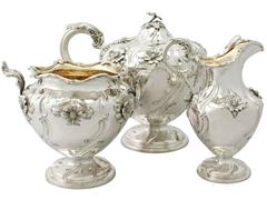 Scottish Sterling Silver Three-Piece Tea Service, Antique Victorian