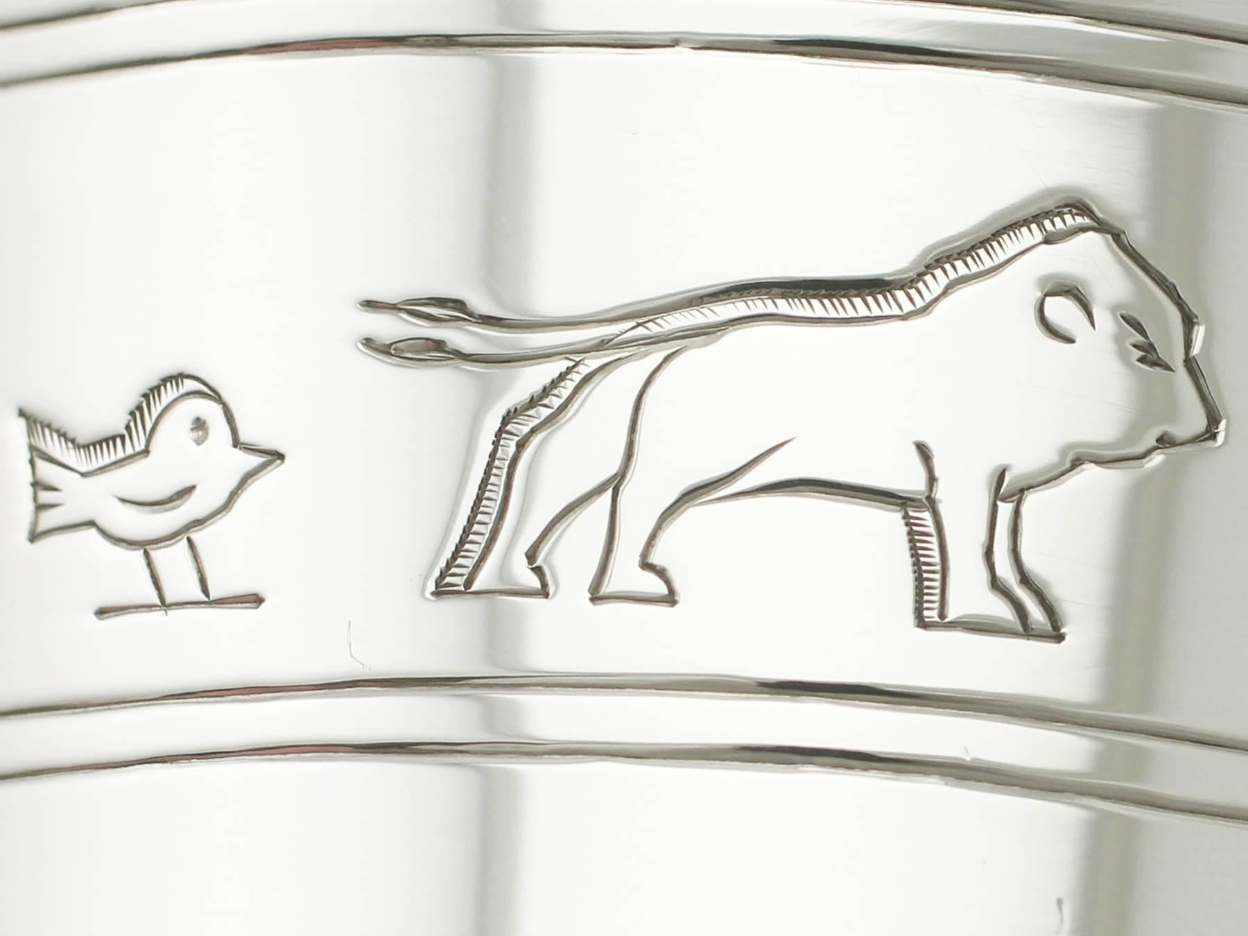 Sterling Silver 'Noah's Ark' Christening Mug, Art Deco Style, Antique George V 2