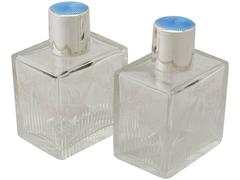 Pair of Glass, Sterling Silver and Enamel Cologne/Scent Bottles Antique George V