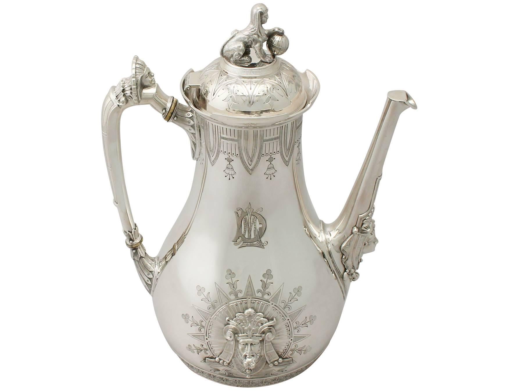 18th Century and Earlier American Sterling Silver Four-Piece Coffee Service, Empire Style, Antique