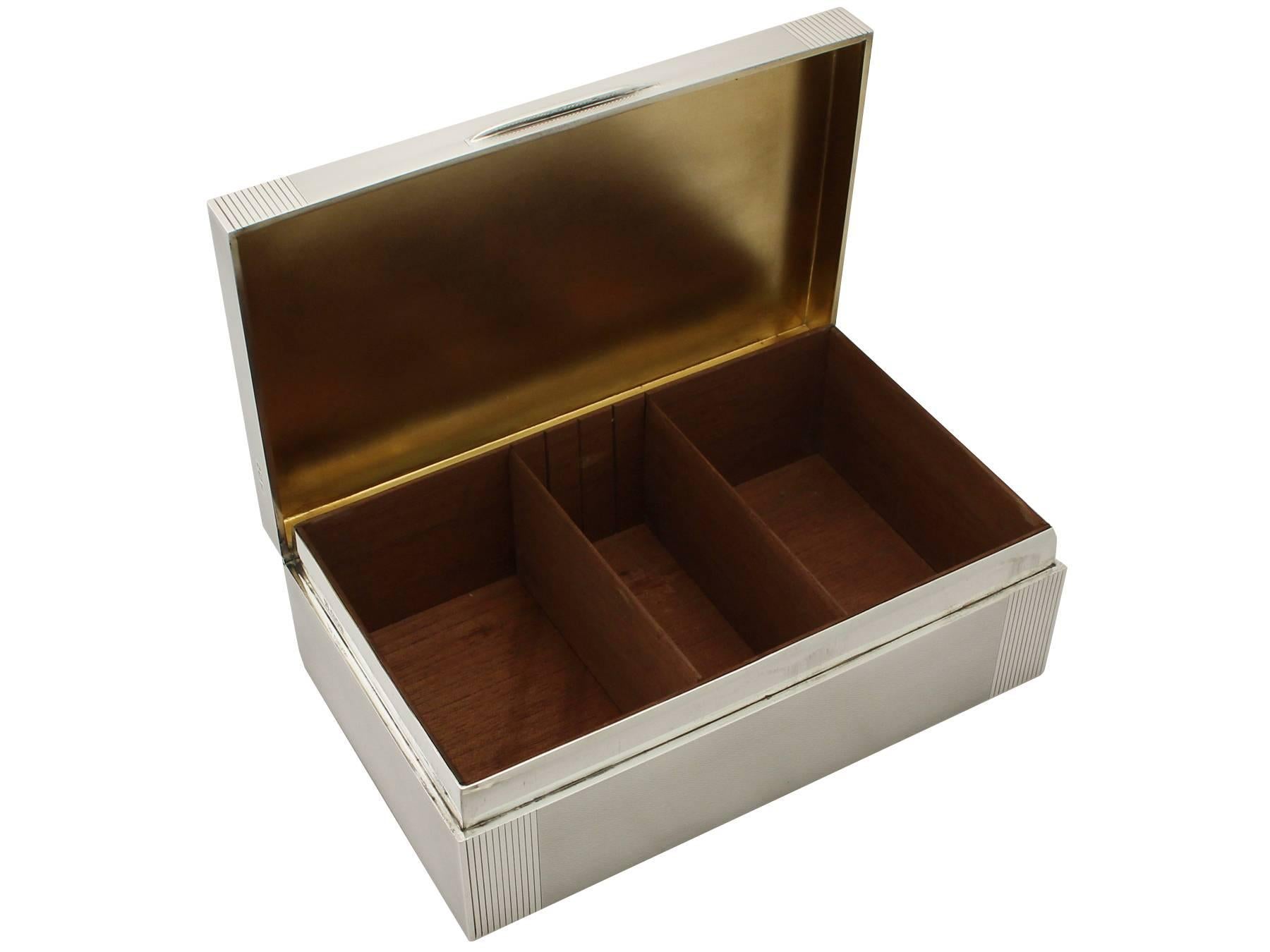 Mid-20th Century Sterling Silver Cigar/ Cigarette Box, Art Deco Style, Vintage George VI