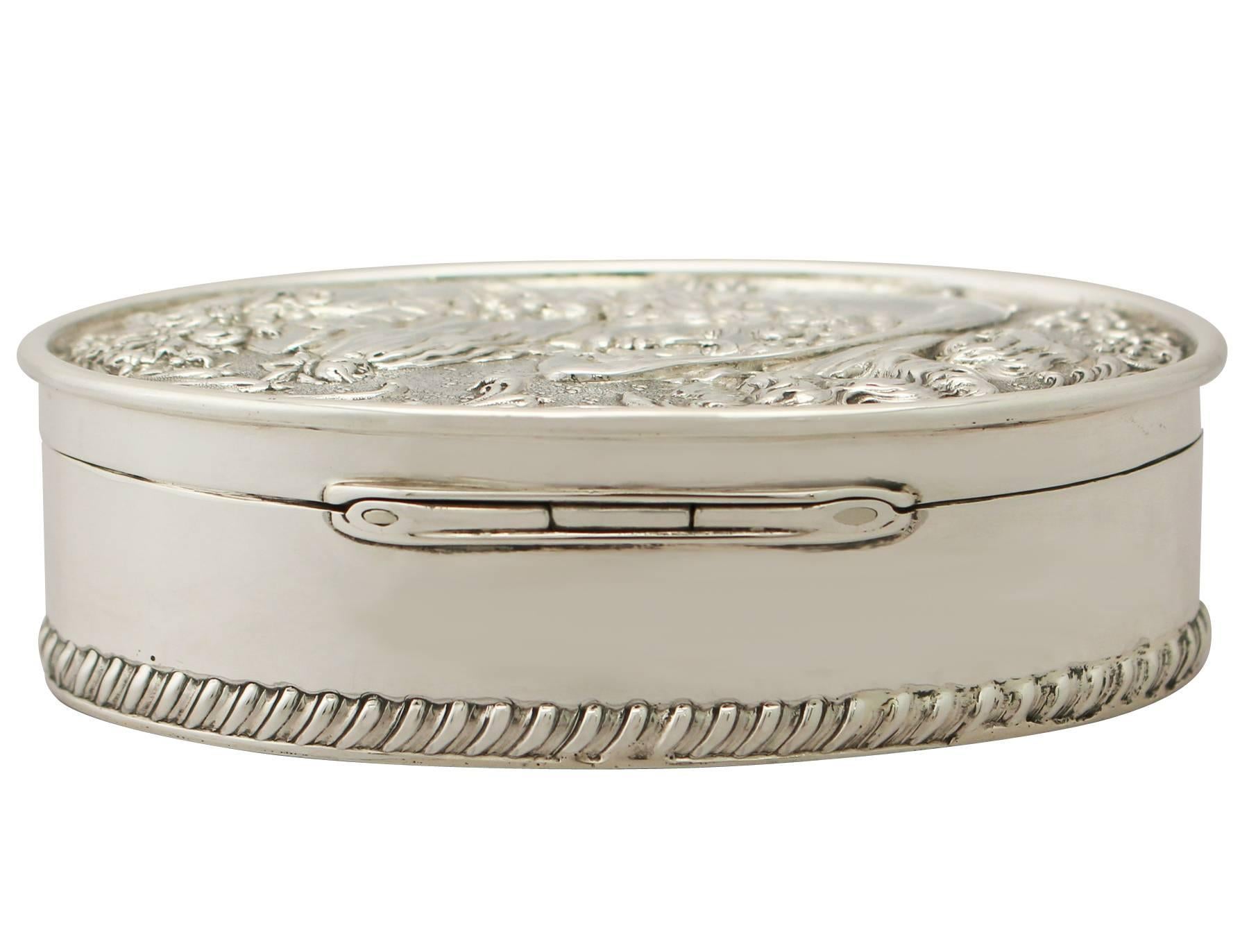 English Sterling Silver Jewelry/Trinket Box, Art Nouveau Style, Antique Edwardian
