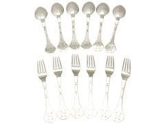 Danish Silver Dessert Service for Six Persons, Art Nouveau Style, Antique, 1920