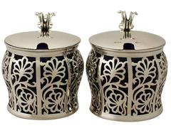 Pair of Sterling Silver Preserve Pots, Antique George V