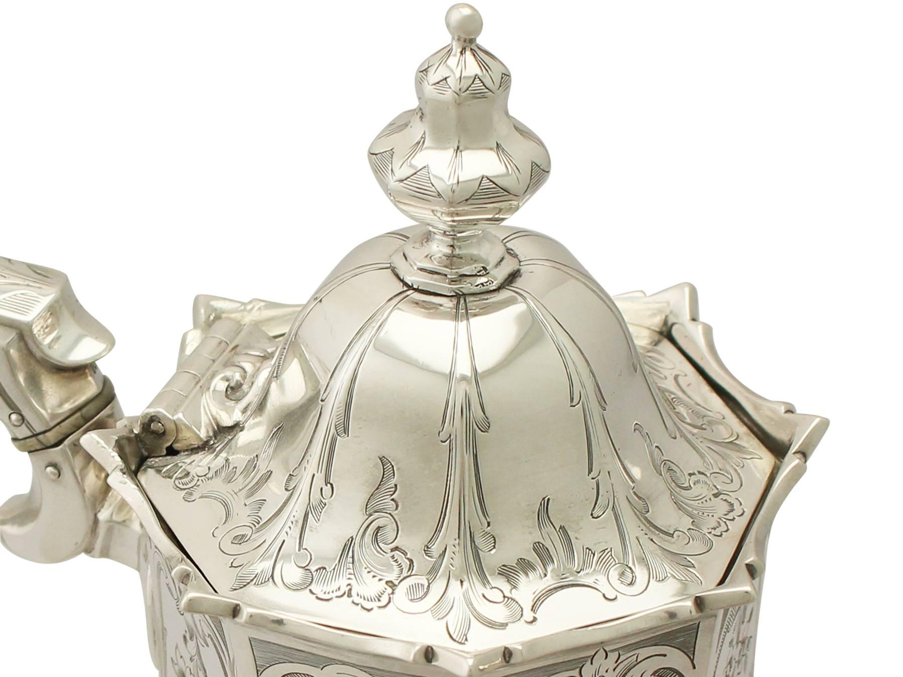 Mid-19th Century Antique Victorian Sterling Silver Coffee Pot by Edward & John Barnard