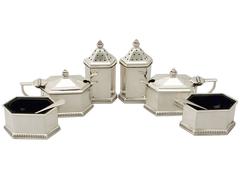 Antique George V Art Deco Style Sterling Silver Condiment Set