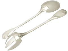 Pair of French Silver Fiddle Thread and Shell Salad Servers