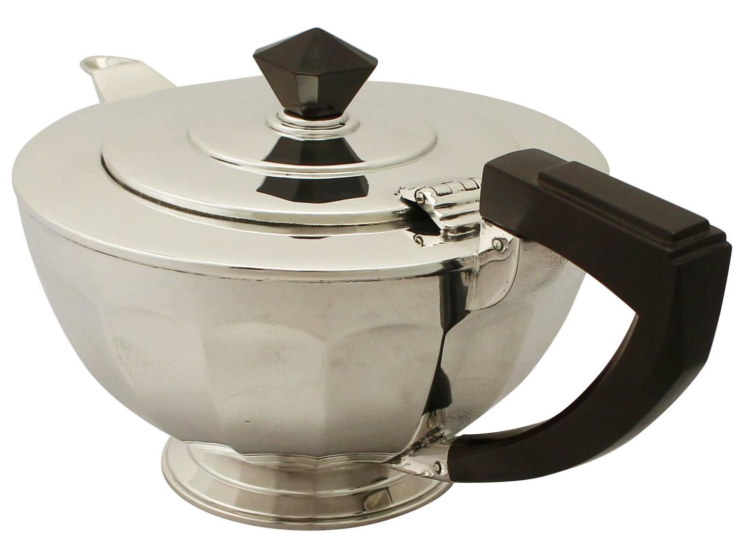 1930s Art Deco Style Antique V Sterling Silver Teapot For Sale