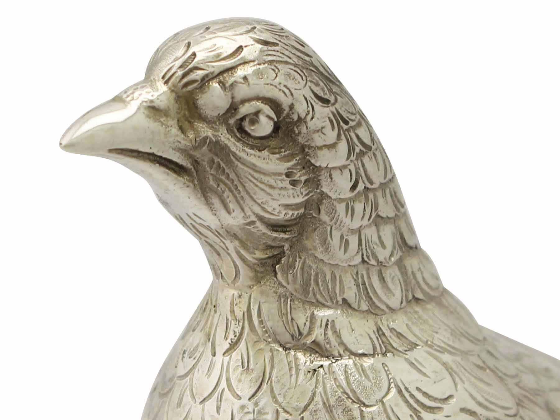 Mid-20th Century 1960s Pair of German Sterling Silver Table Pheasants