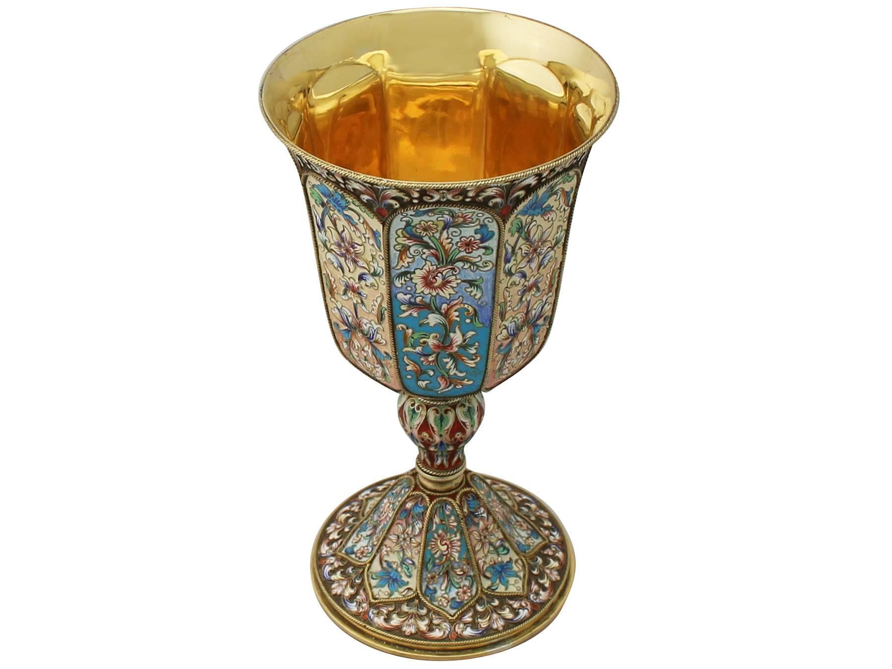 Antique Russian Silver Gilt and Polychrome Cloisonné Enamel Goblet, 1900s In Excellent Condition In Jesmond, Newcastle Upon Tyne