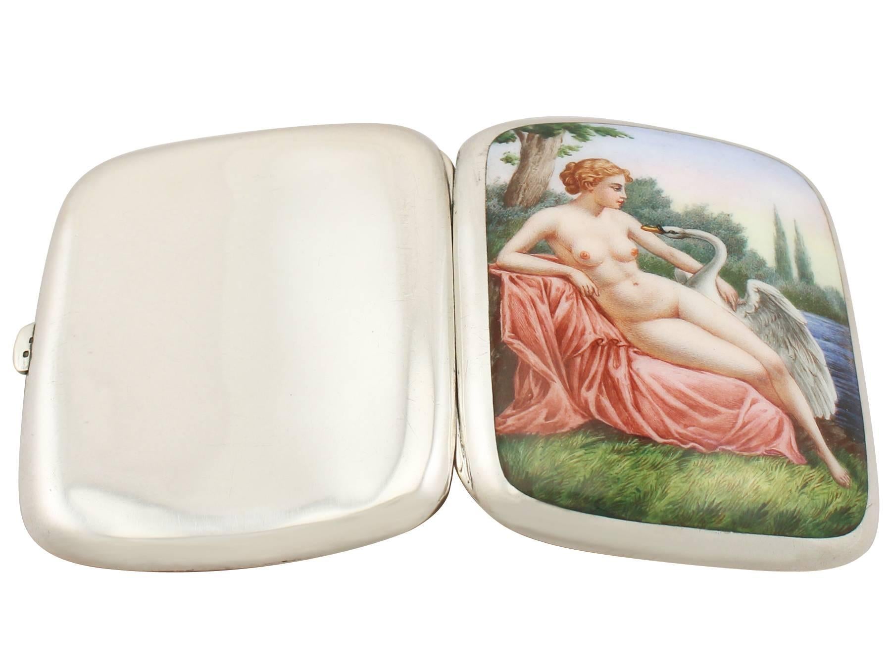 Early 20th Century Antique Austro-Hungarian Silver and Erotica Enamel Cigarette Case