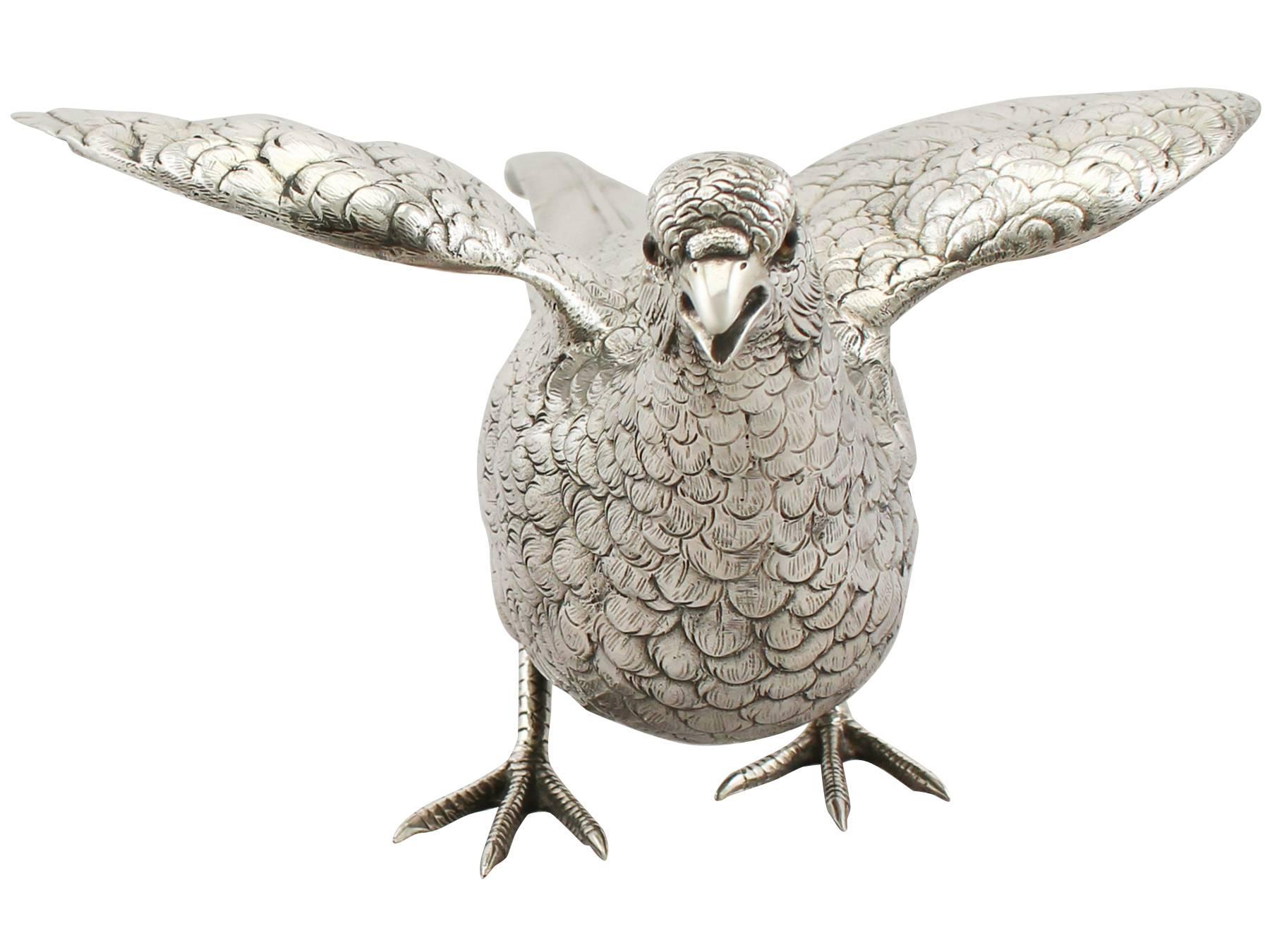 Antique German Silver Table Pheasants In Excellent Condition In Jesmond, Newcastle Upon Tyne