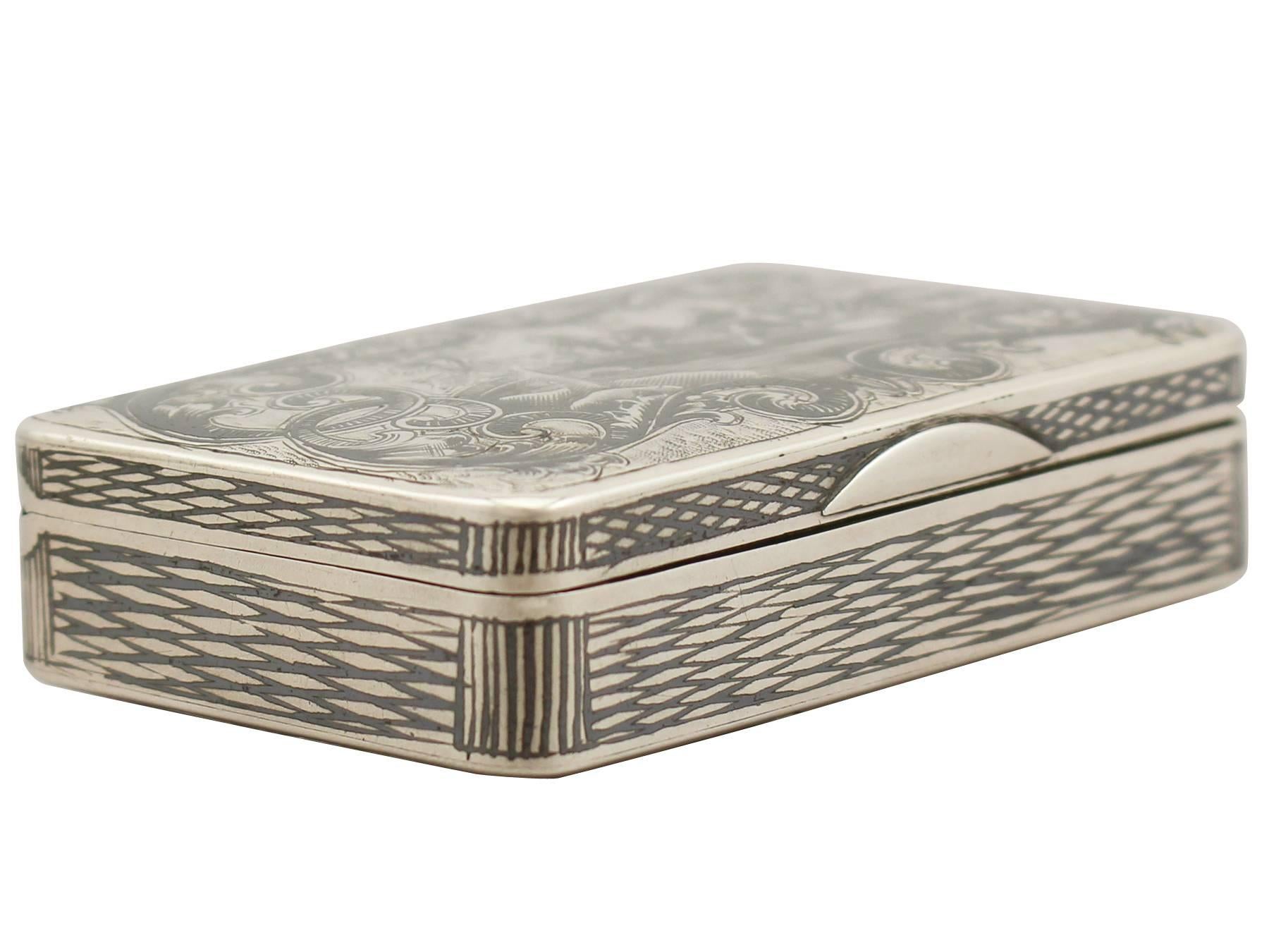 Antique Russian Silver and Niello Enamel Snuff Box, 1850s In Good Condition In Jesmond, Newcastle Upon Tyne
