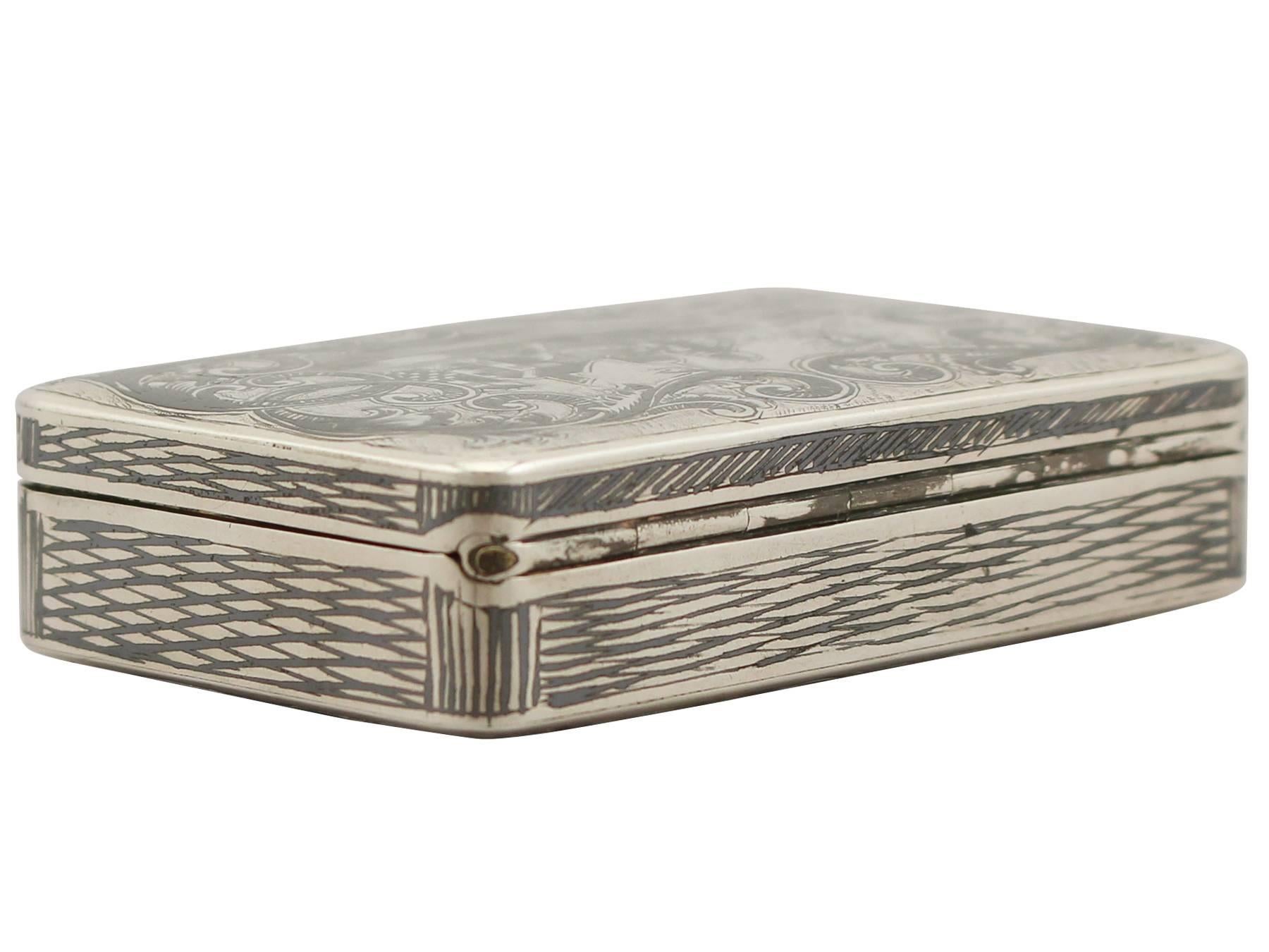 Mid-19th Century Antique Russian Silver and Niello Enamel Snuff Box, 1850s