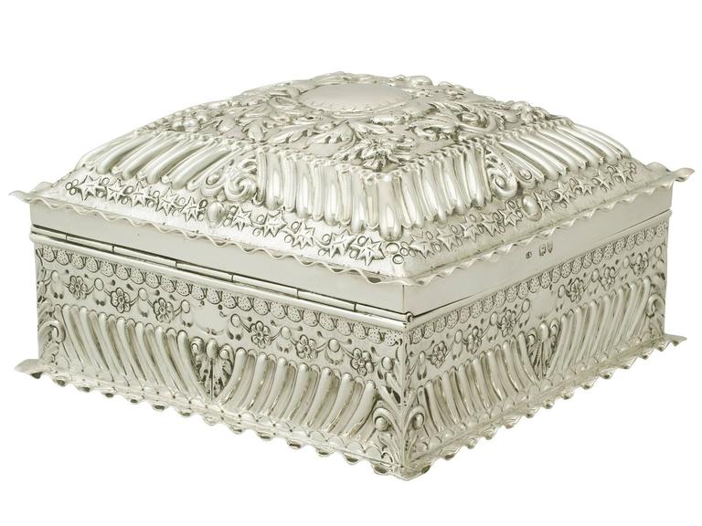 1890s Antique Victorian Sterling Silver Jewelry Box by Charles Edwards