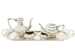 1970s Sterling Silver Boxed Miniature Tea and Coffee Service with Tray