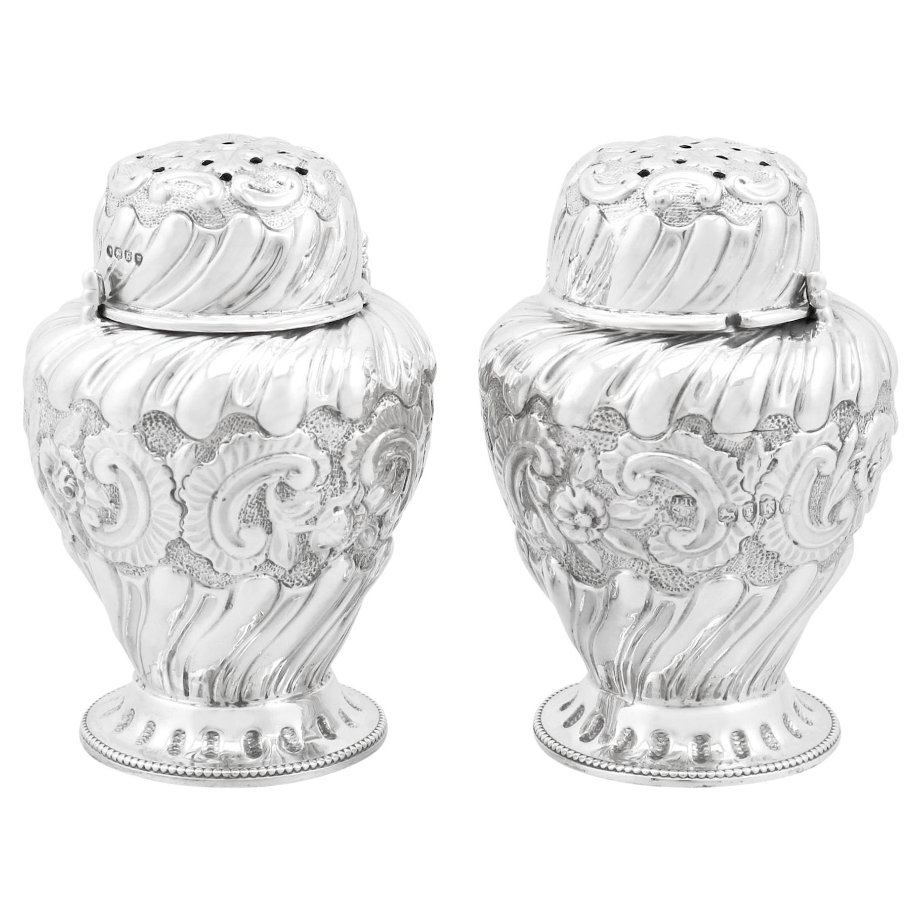 Victorian Sterling Silver Condiment Shakers (1885) For Sale