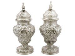 1759 Georgian Pair of Sterling Silver Condiment Vases