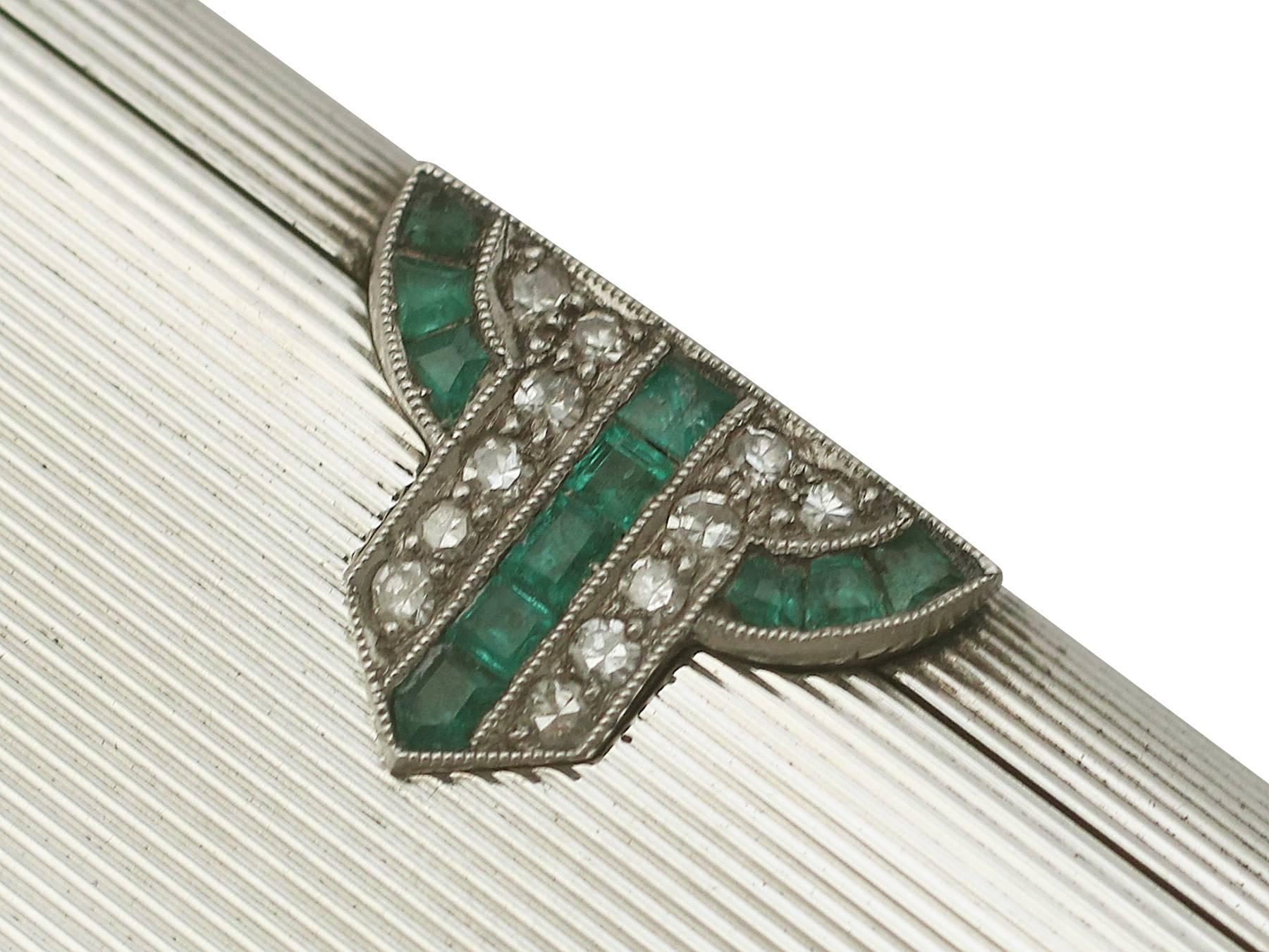 1930s Emerald Diamond, Sterling Silver Mirror Compact by Asprey & Co Ltd. 1