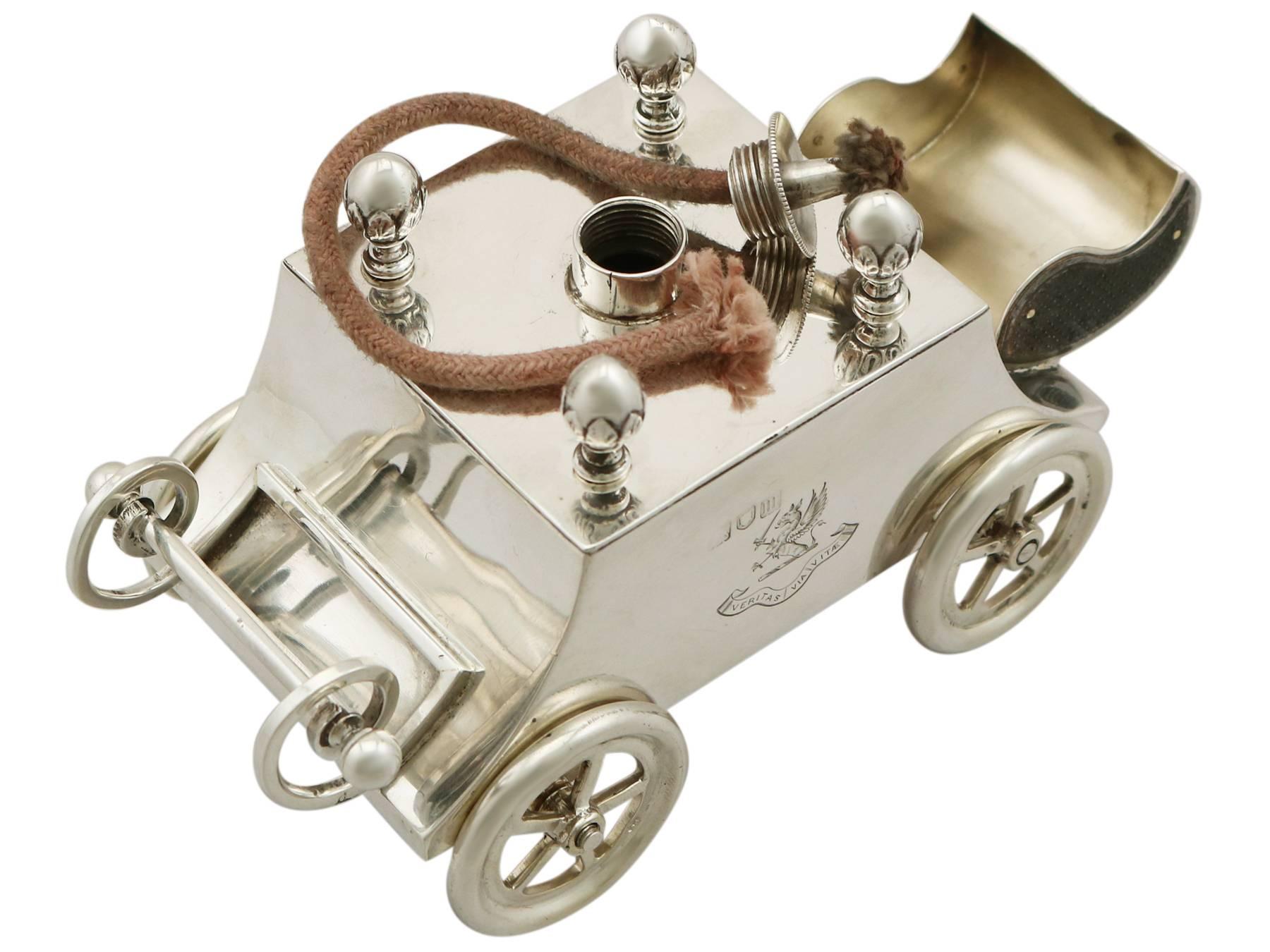 1907 Antique Edwardian Sterling Silver Carriage Table Lighter In Excellent Condition In Jesmond, Newcastle Upon Tyne