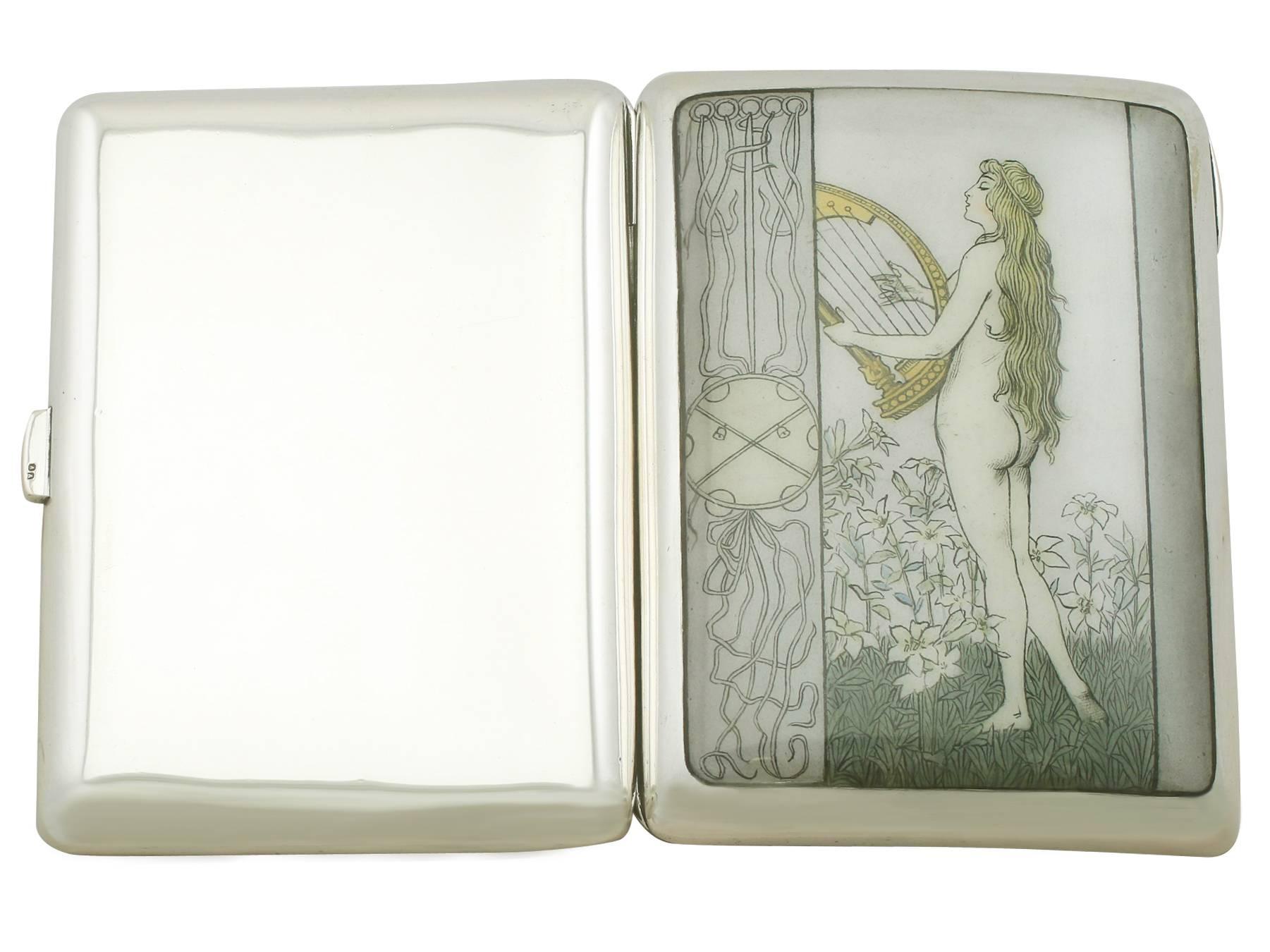 Art Nouveau Style Austro-Hungarian Silver and Enamel Cigarette/Card Case 3