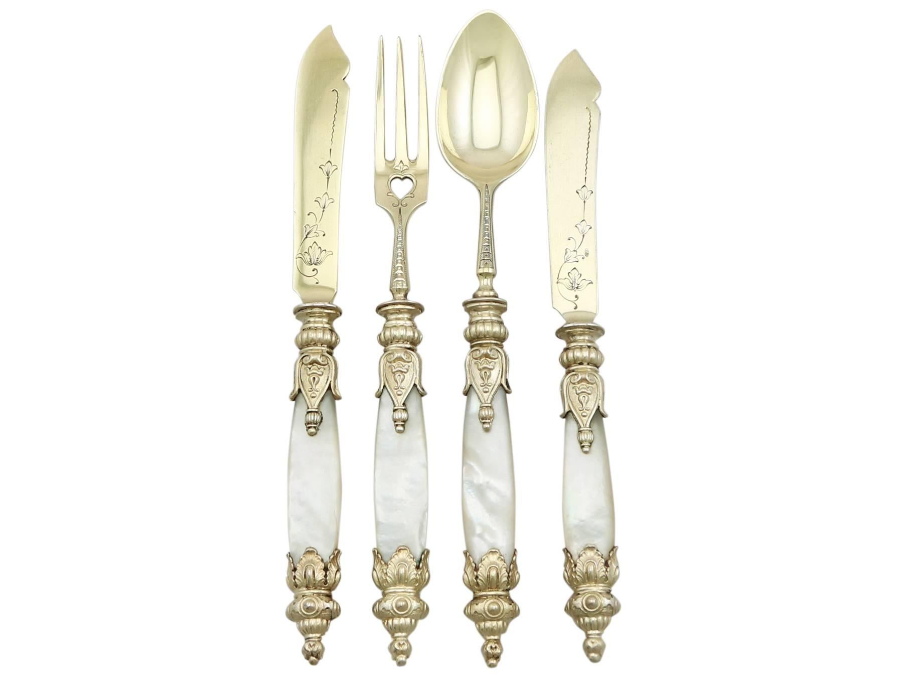 Early 20th Century Antique German Silver Gilt and Mother-of-Pearl Dessert Service