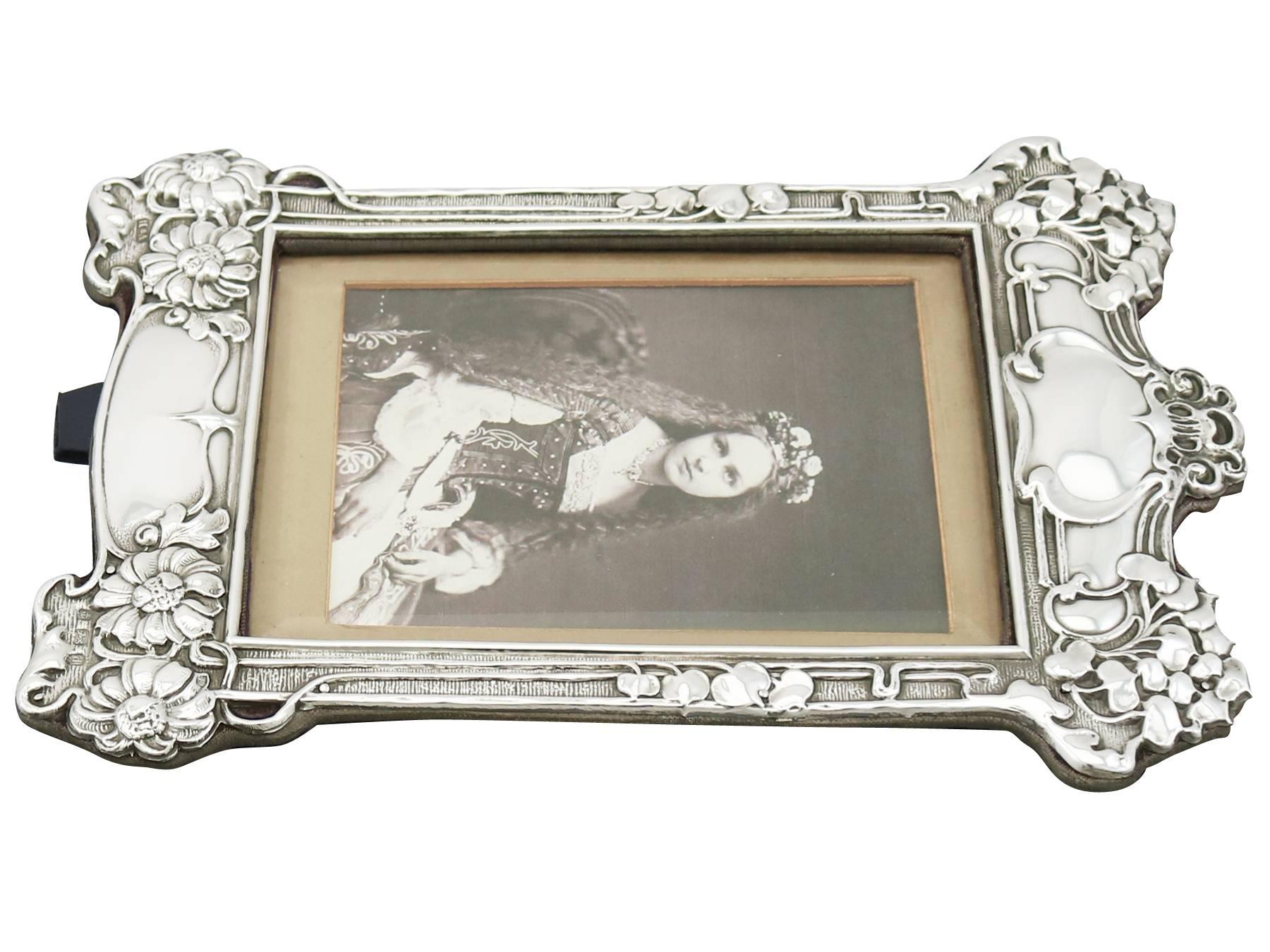 Embossed 1903 Antique Sterling Silver Photograph Frame