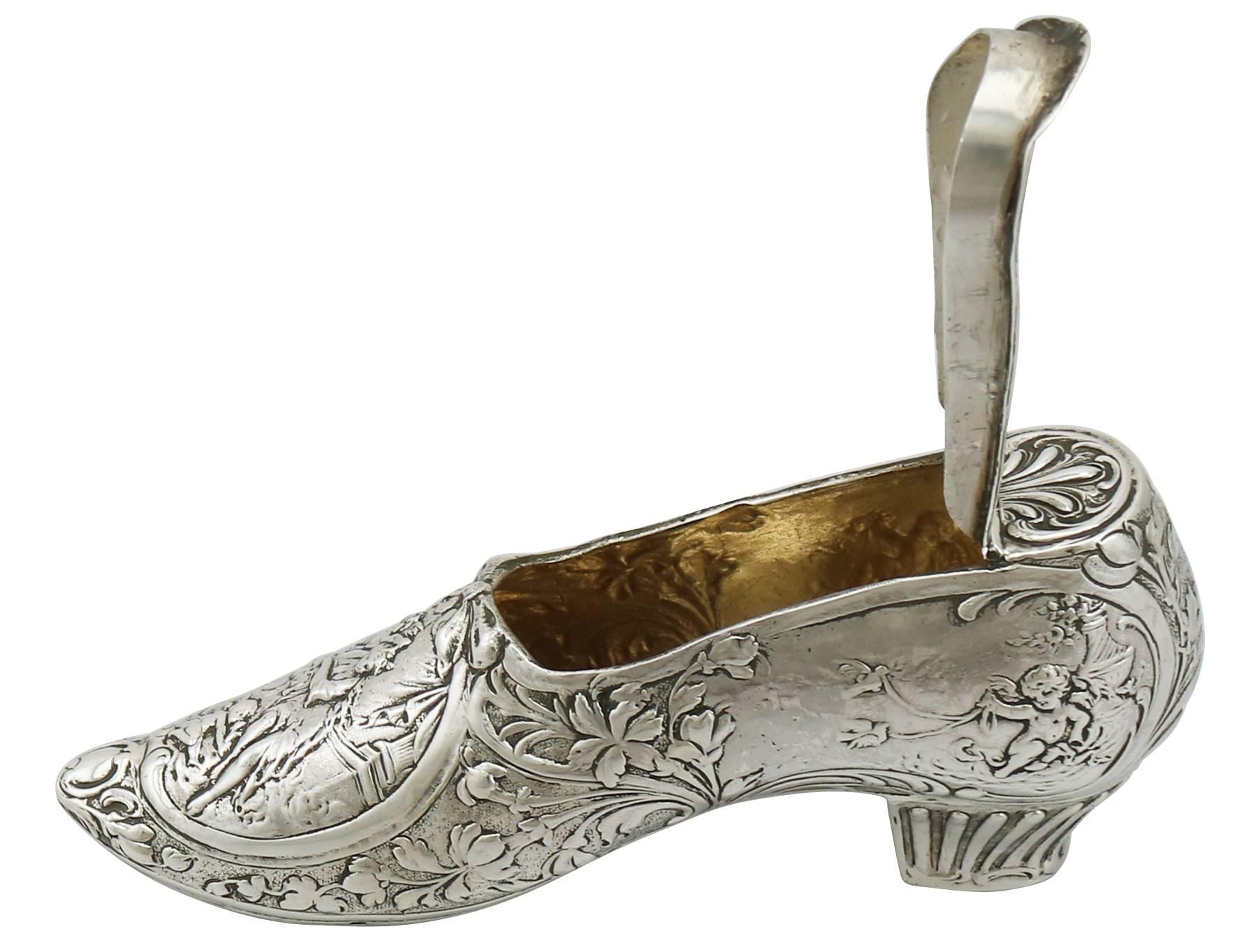 European 1907 Antique Edwardian Sterling Silver Shoe Trinket Box