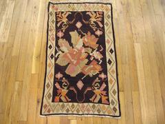 Vintage Bessarabian Kilim Flat-Weave Tribal Rug, in Small Size, w/ Ivory Border