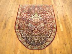 Antique Persian Kerman Oriental Rug, Small Size, w/ One End Rounded, Wool & Silk
