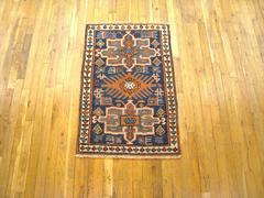 Persian Heriz Karaja Oriental Rug, Small Size with Blue Field and Medallions