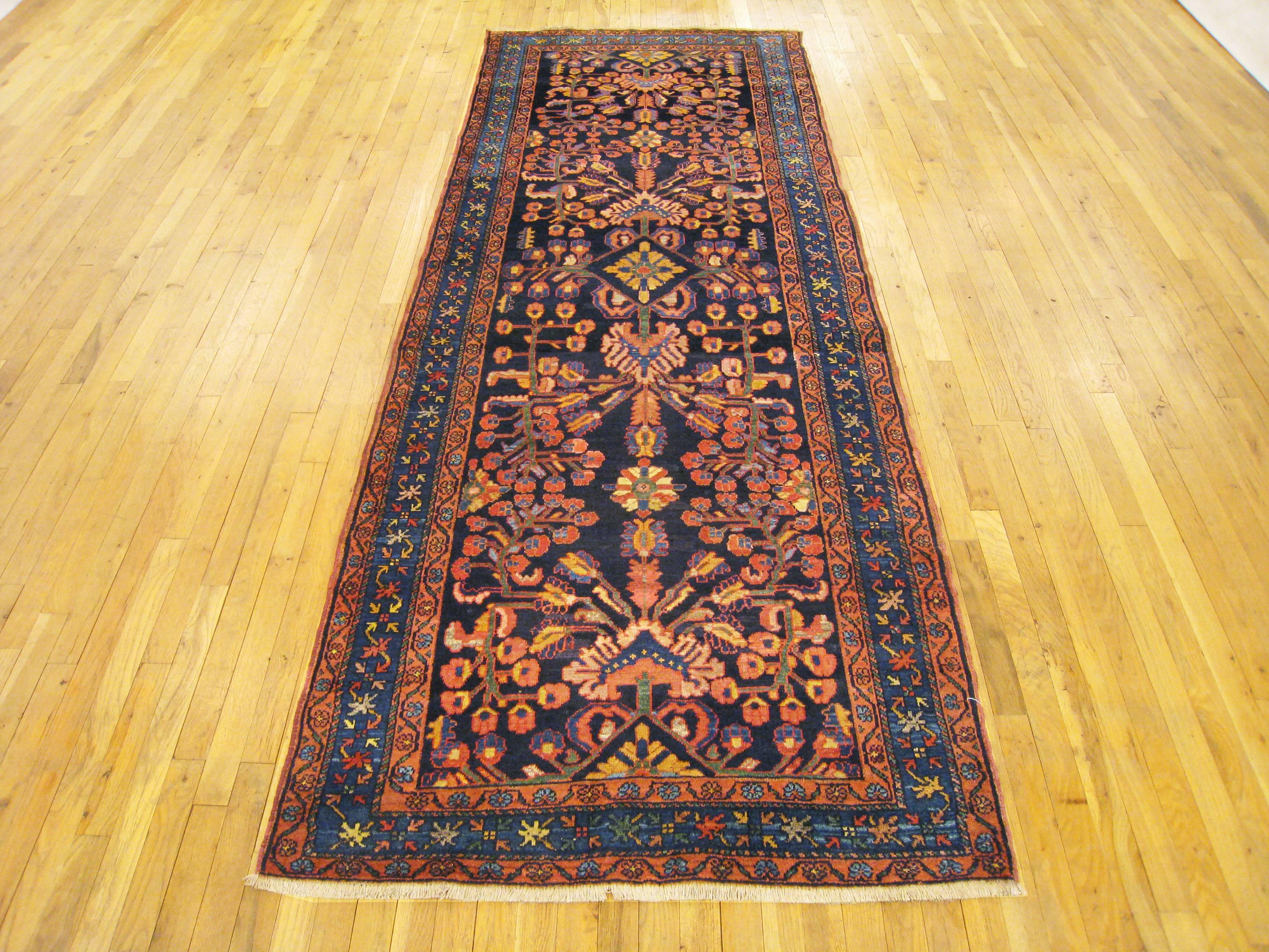 Early 20th Century Antique Persian Hamadan Runner with Floral Design and Jewel Tones, circa 1920