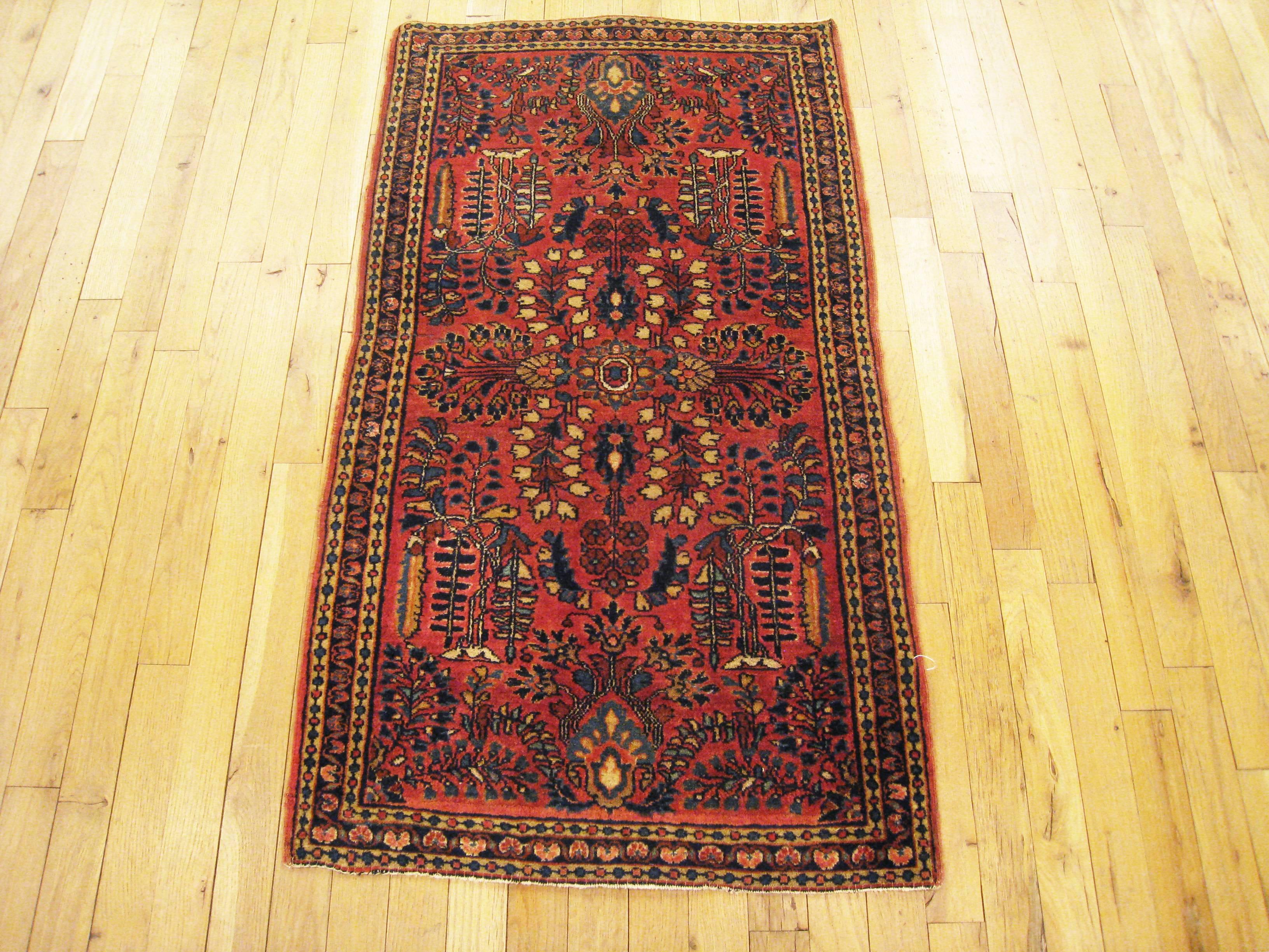 Hand-Knotted Antique Persian Sarouk Oriental Rug, Small Size, w/ Traditional Colors & Flowers