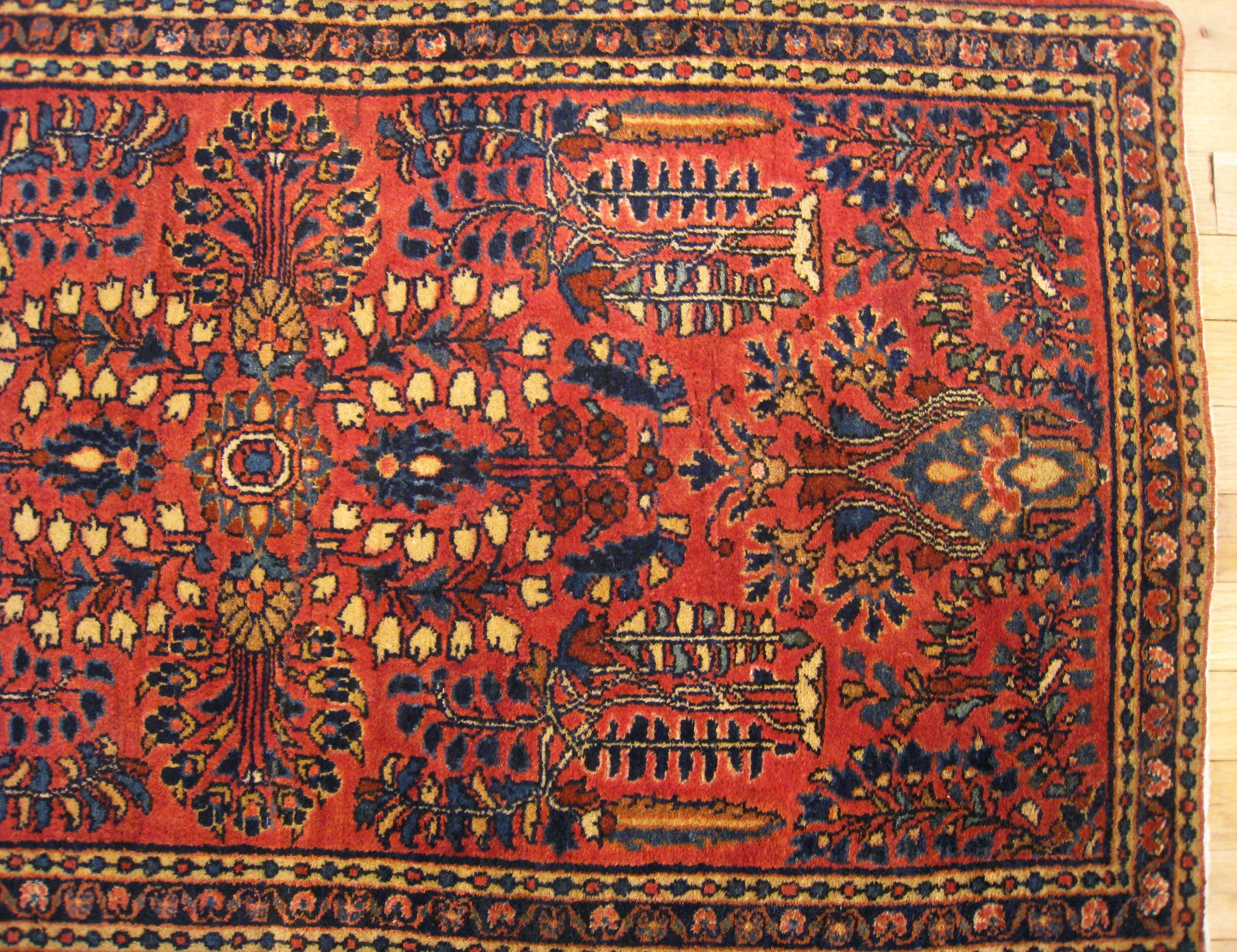 Early 20th Century Antique Persian Sarouk Oriental Rug, Small Size, w/ Traditional Colors & Flowers