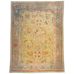 Antique Turkish Oushak Decorative Oriental Carpet, in Room Size with Soft Colors 9