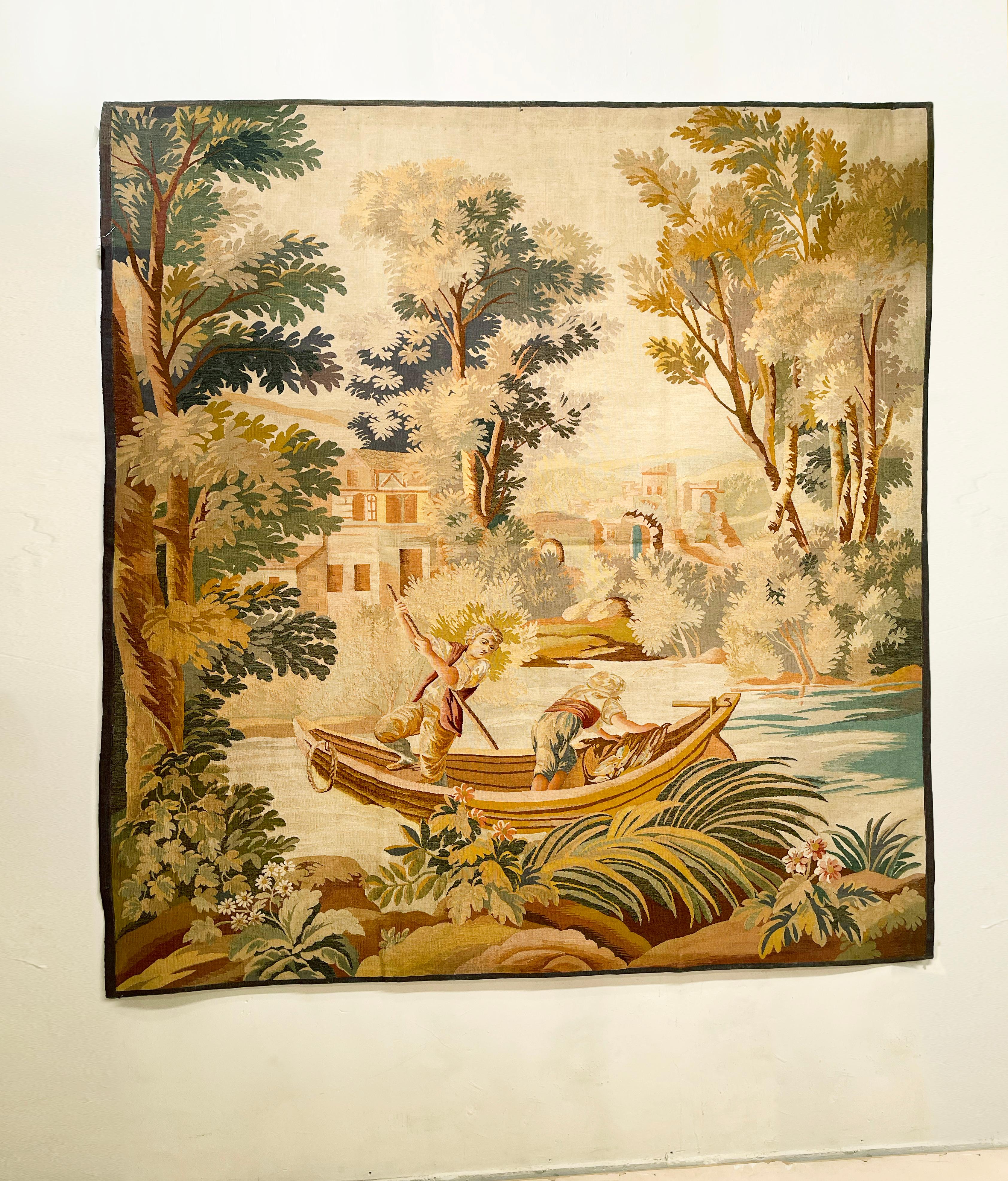 Late 19th Century French Aubusson Rustic Tapestry, with Fishermen at Sea In Good Condition In New York, NY