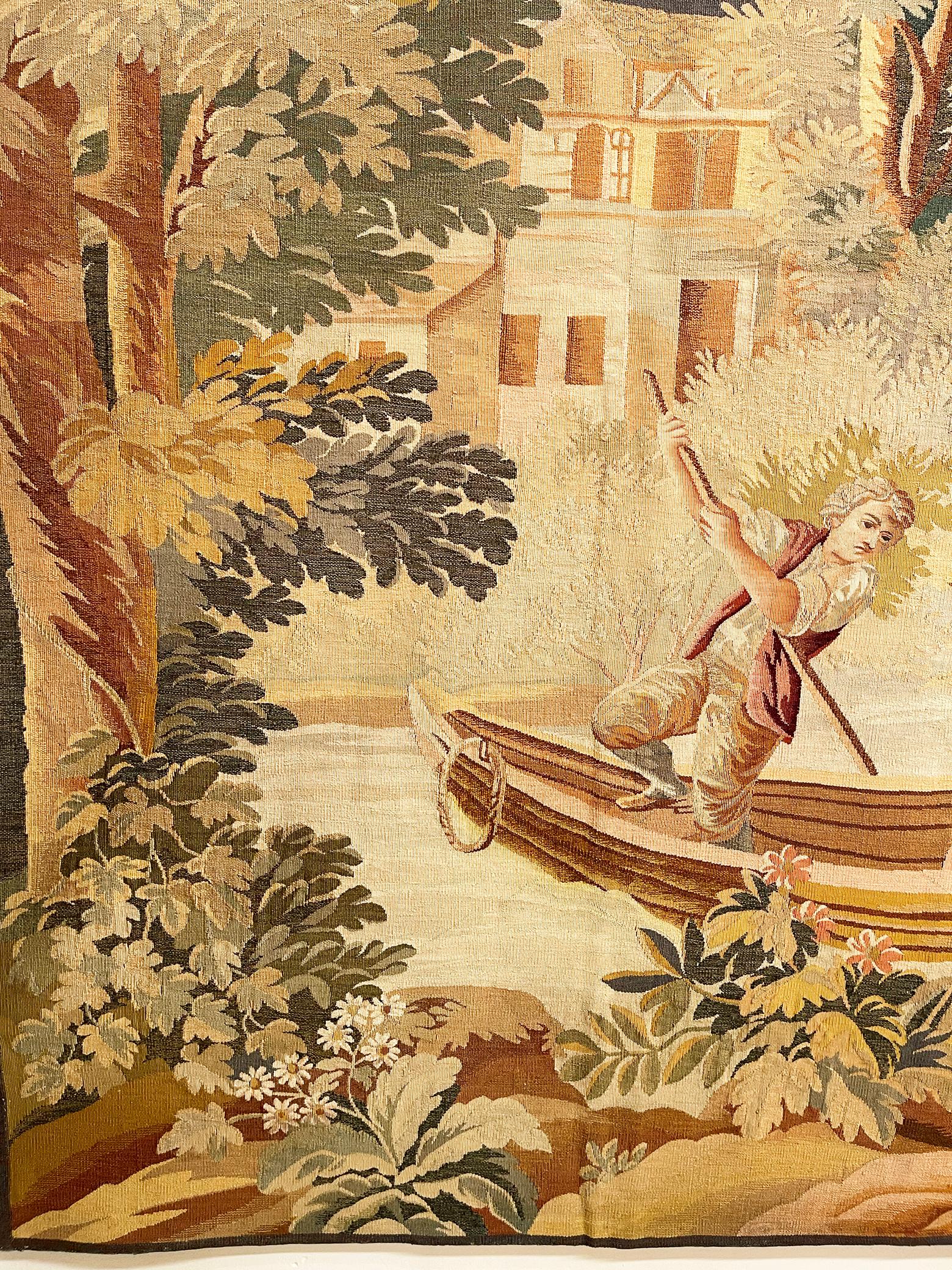 Late 19th Century French Aubusson Rustic Tapestry, with Fishermen at Sea 4