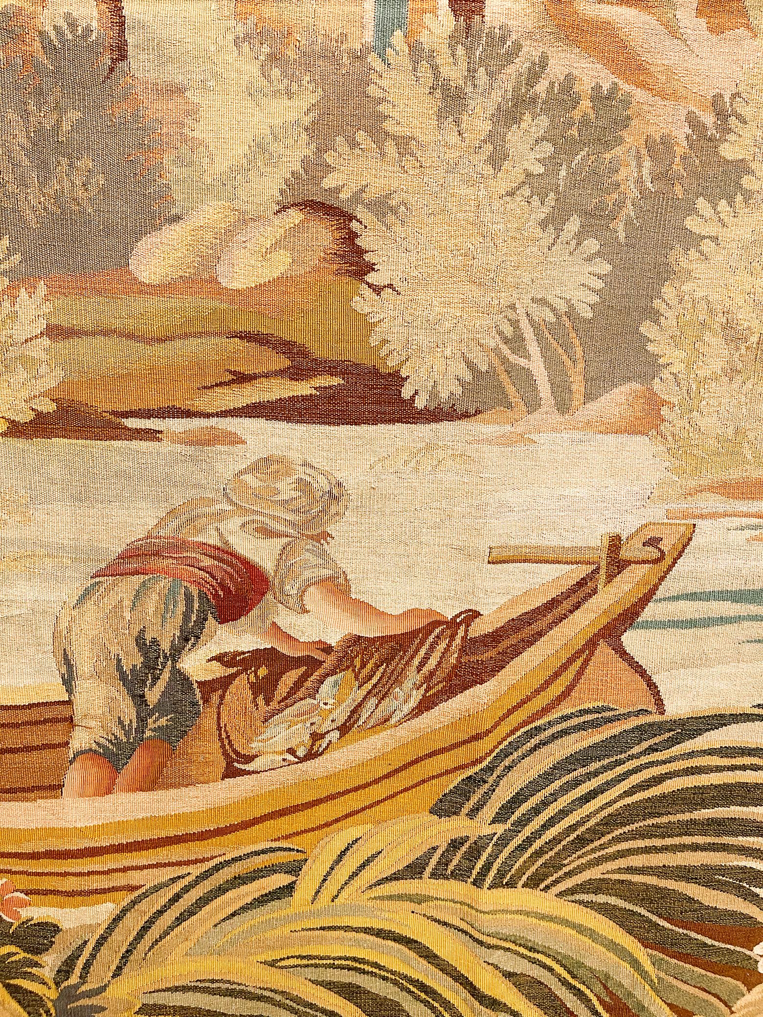 Late 19th Century French Aubusson Rustic Tapestry, with Fishermen at Sea 5