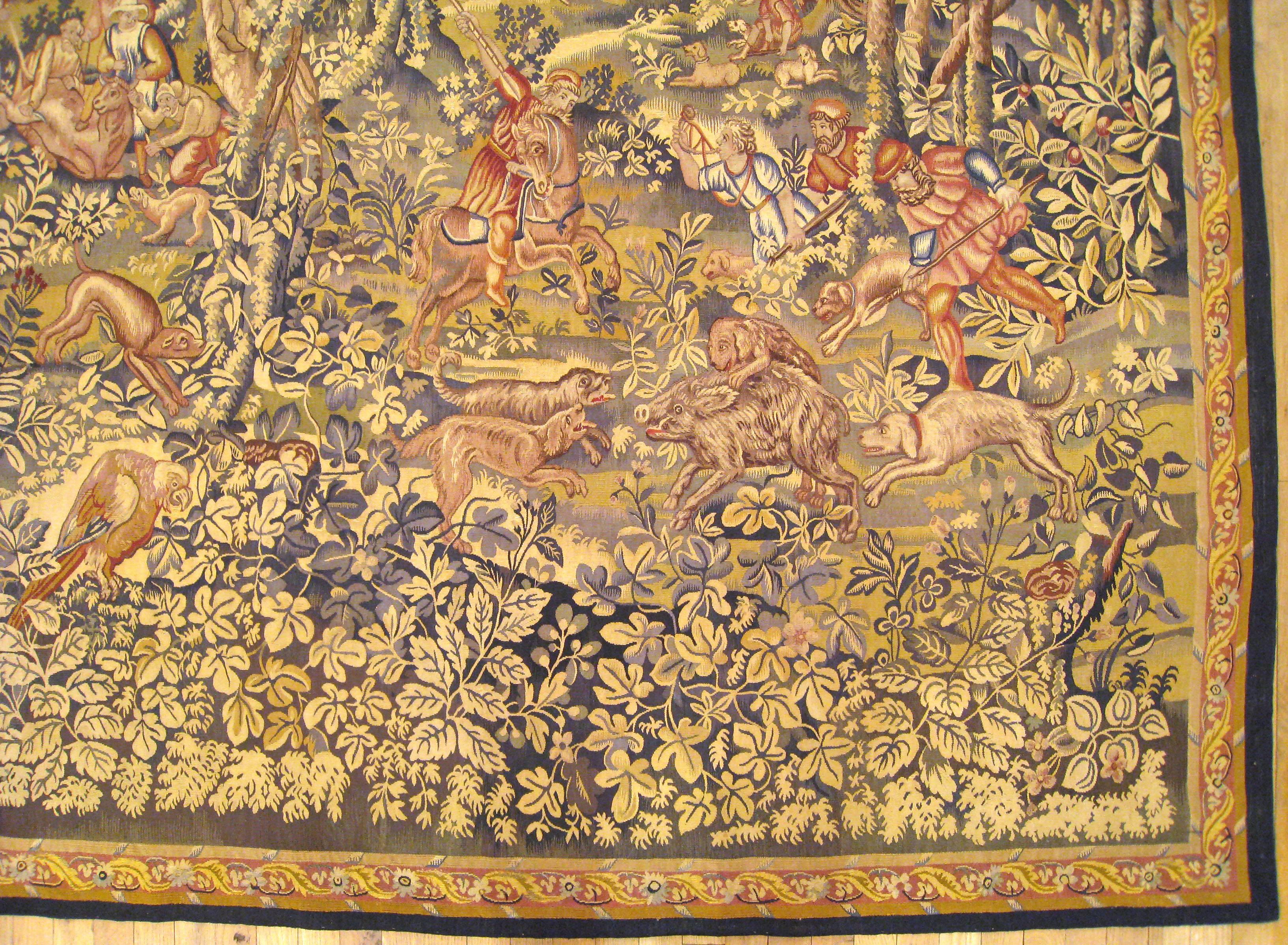 Hand-Woven Antique 19th Century French Fox Hunt Tapestry {from Ralph Lauren window display}