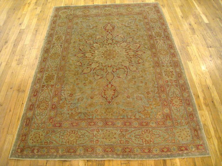 Antique Persian Tabriz Oriental Rug in Small Size with Medallion and