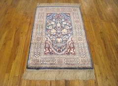 Antique Turkish Hereke Oriental Rug with Weaver's Mark, in Small Size, Silk Pile