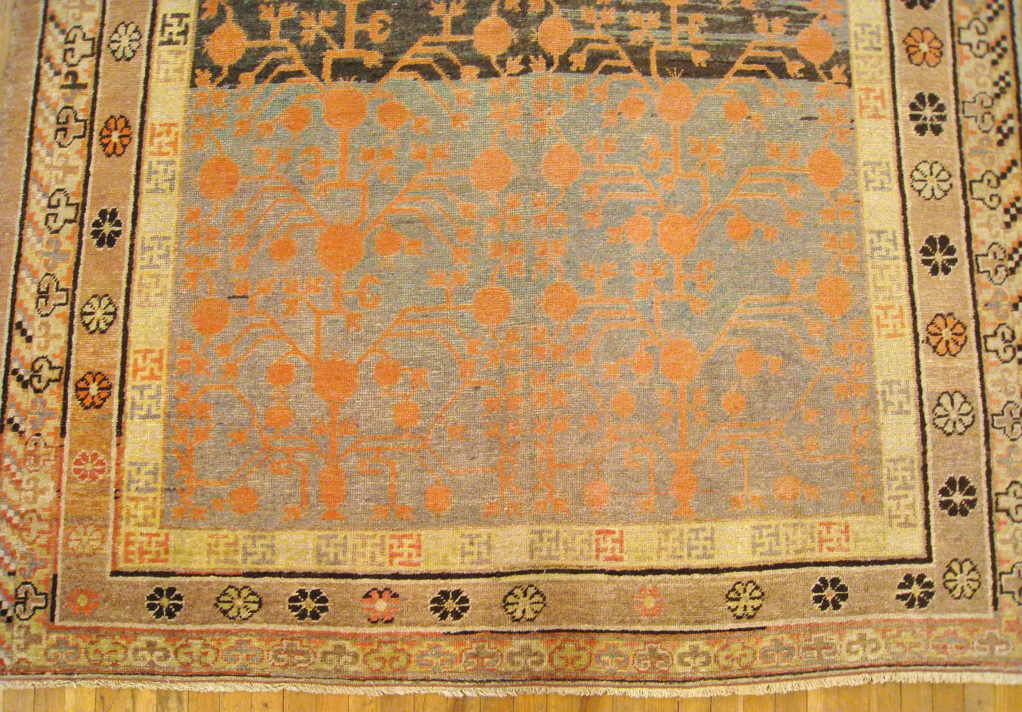 Turkestan Antique Khotan Decorative Oriental Carpet in Gallery Size, circa 1890, Soft Blue For Sale