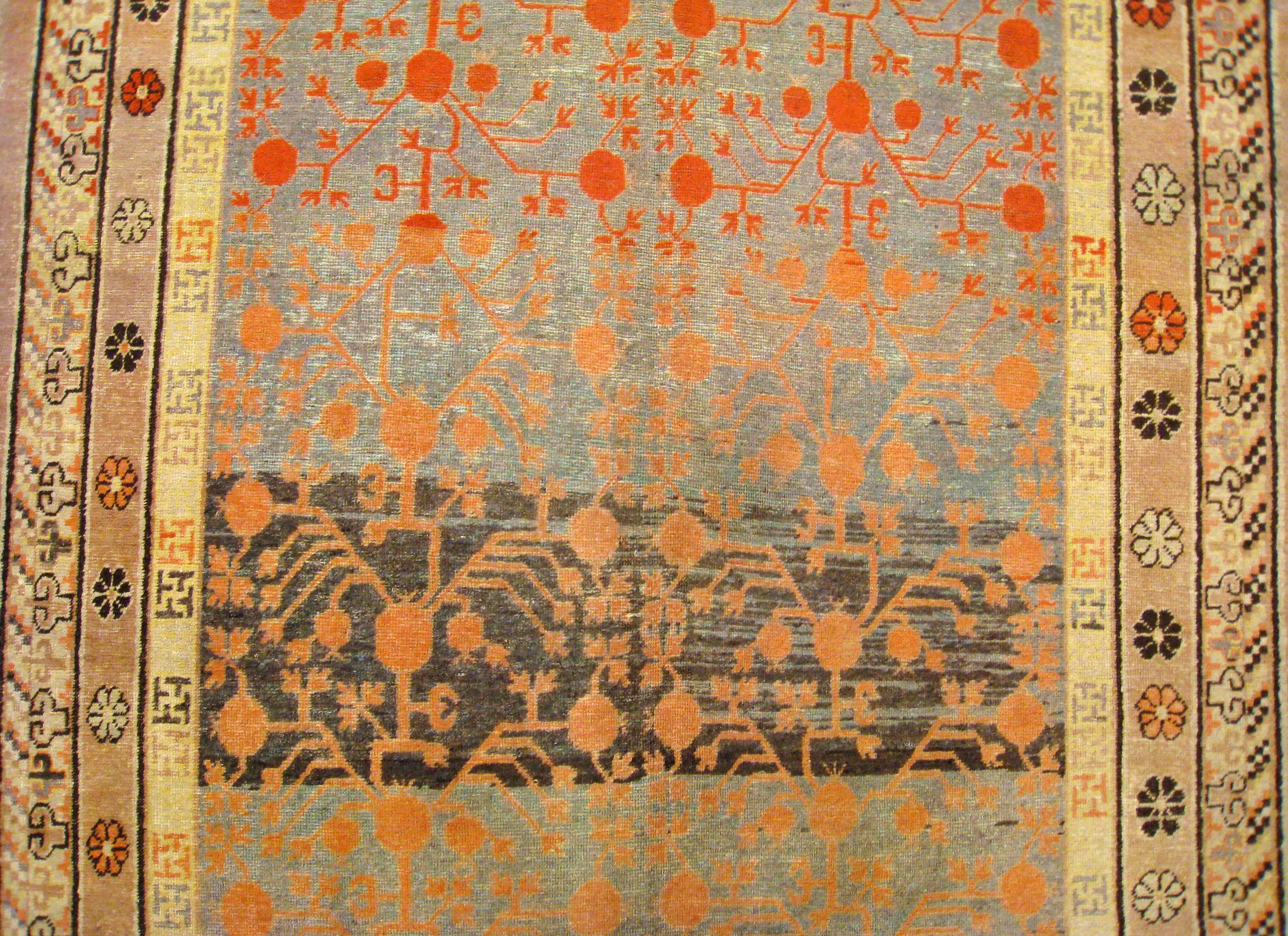 Hand-Knotted Antique Khotan Decorative Oriental Carpet in Gallery Size, circa 1890, Soft Blue For Sale
