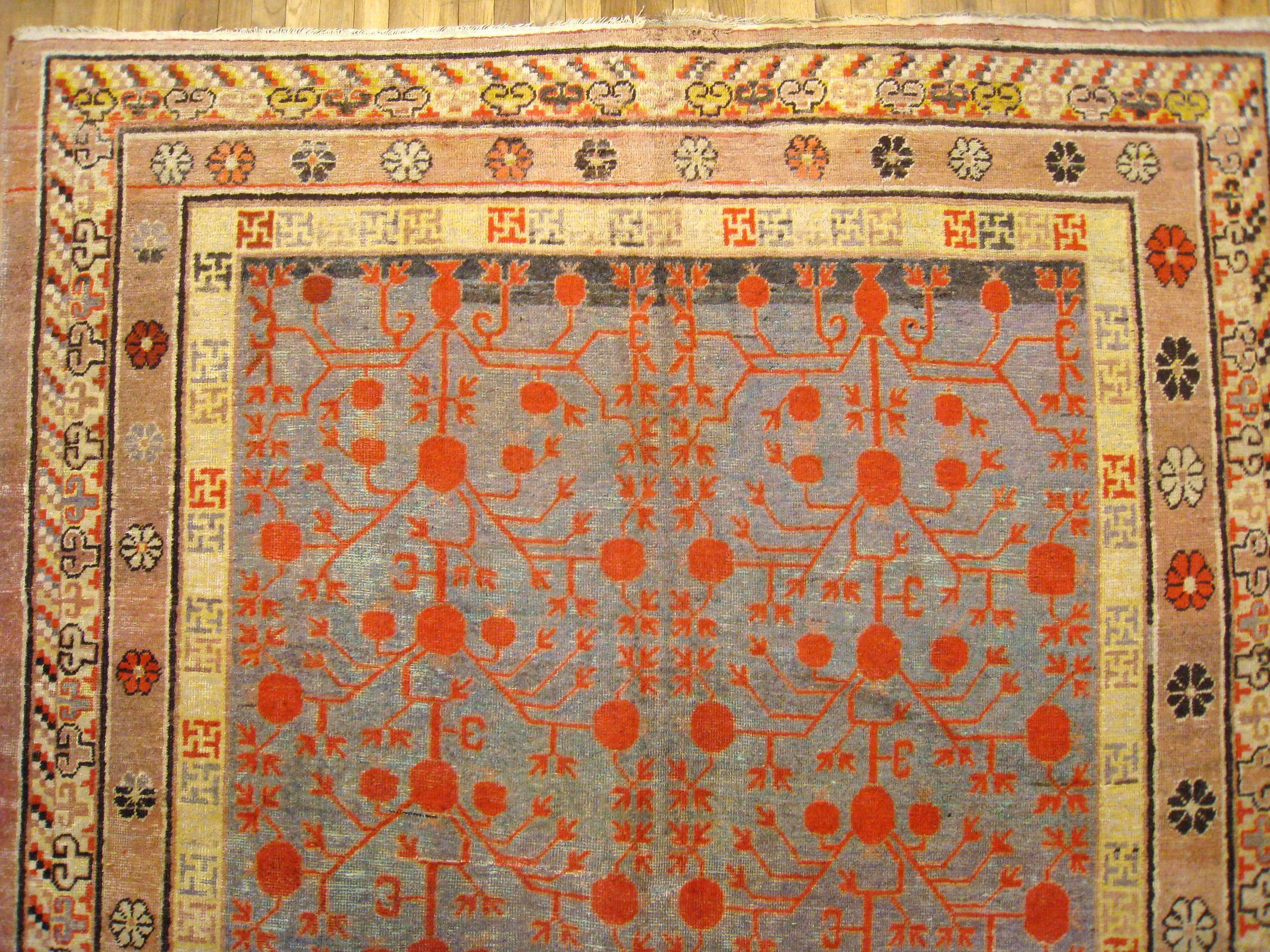 Antique Khotan Decorative Oriental Carpet in Gallery Size, circa 1890, Soft Blue In Good Condition For Sale In New York, NY