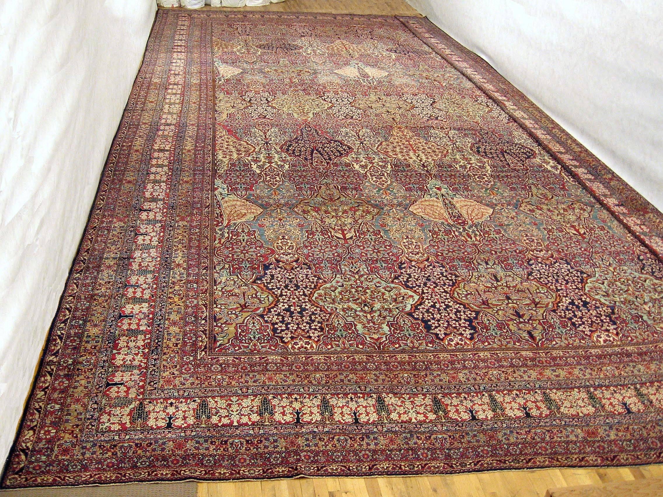 Hand-Knotted Antique Persian Lavar Oriental Carpet, Mansion Size, with Allover Floral Design For Sale