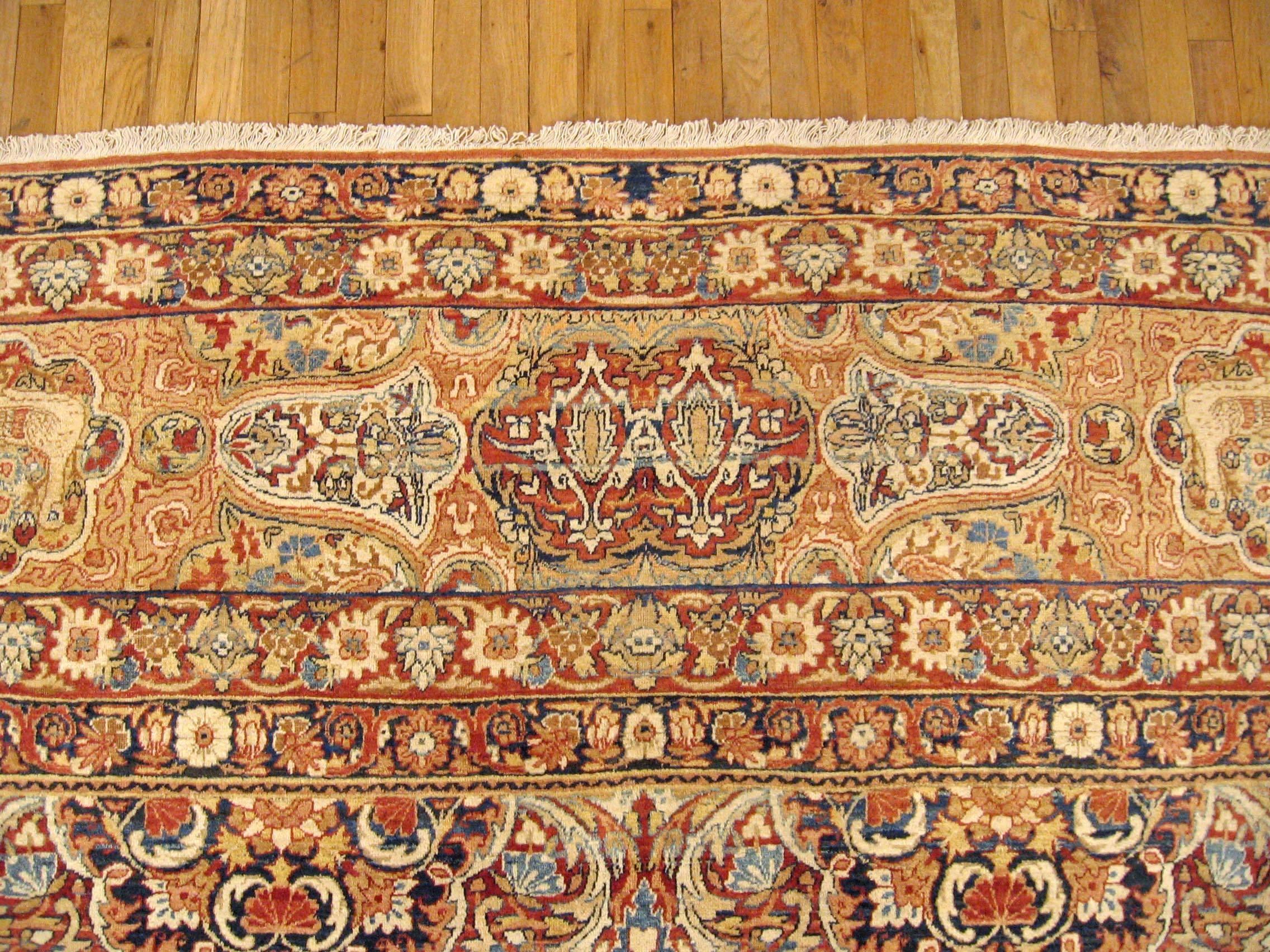 Hand-Woven Antique Persian Lavar Oriental Rug, in Mansion Size, with Subdued Colors, c.1890 For Sale