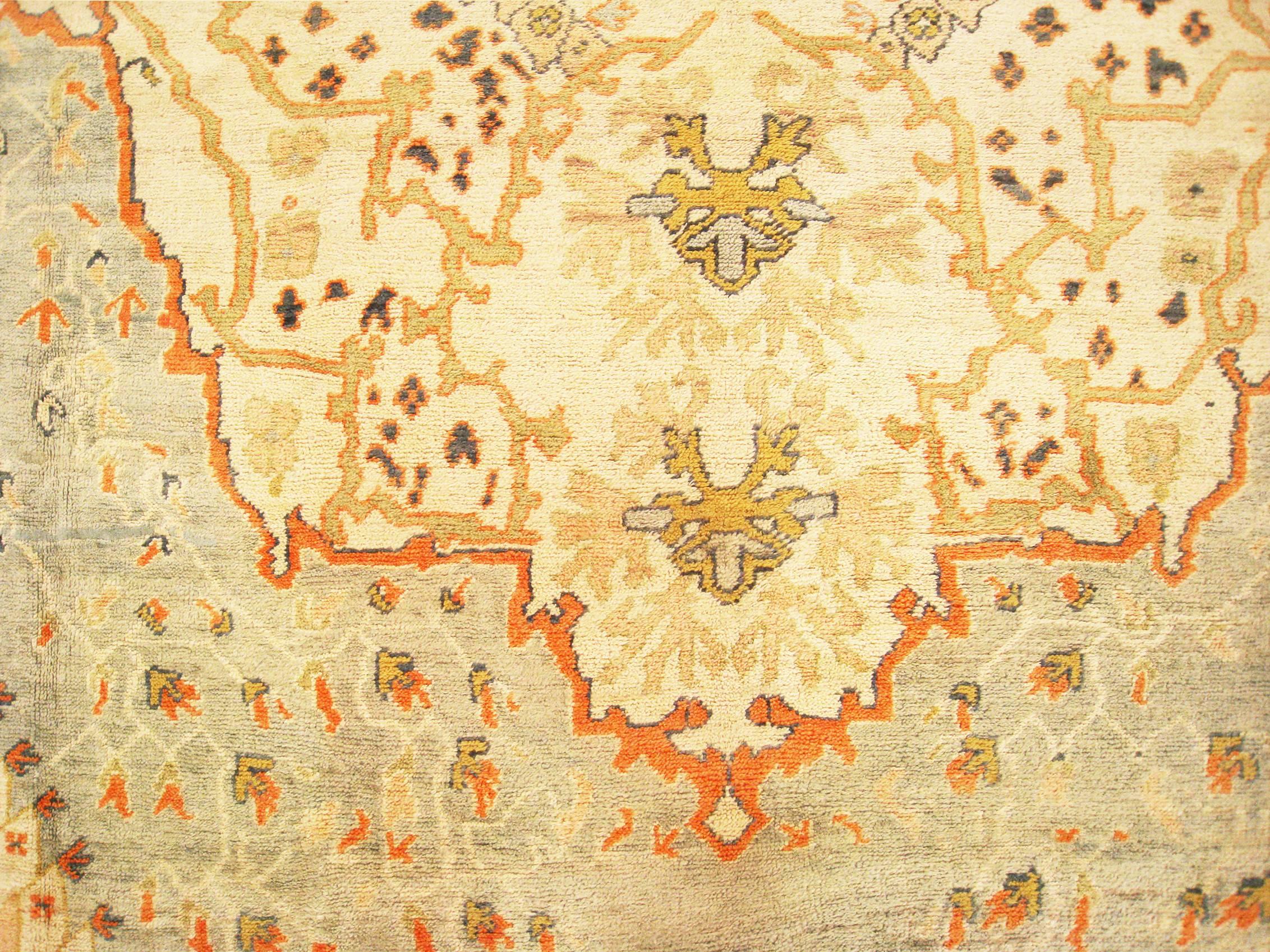 Early 20th Century Antique Turkish Oushak Oriental Carpet, Mansion Size, w/ Medallion & Soft Colors For Sale