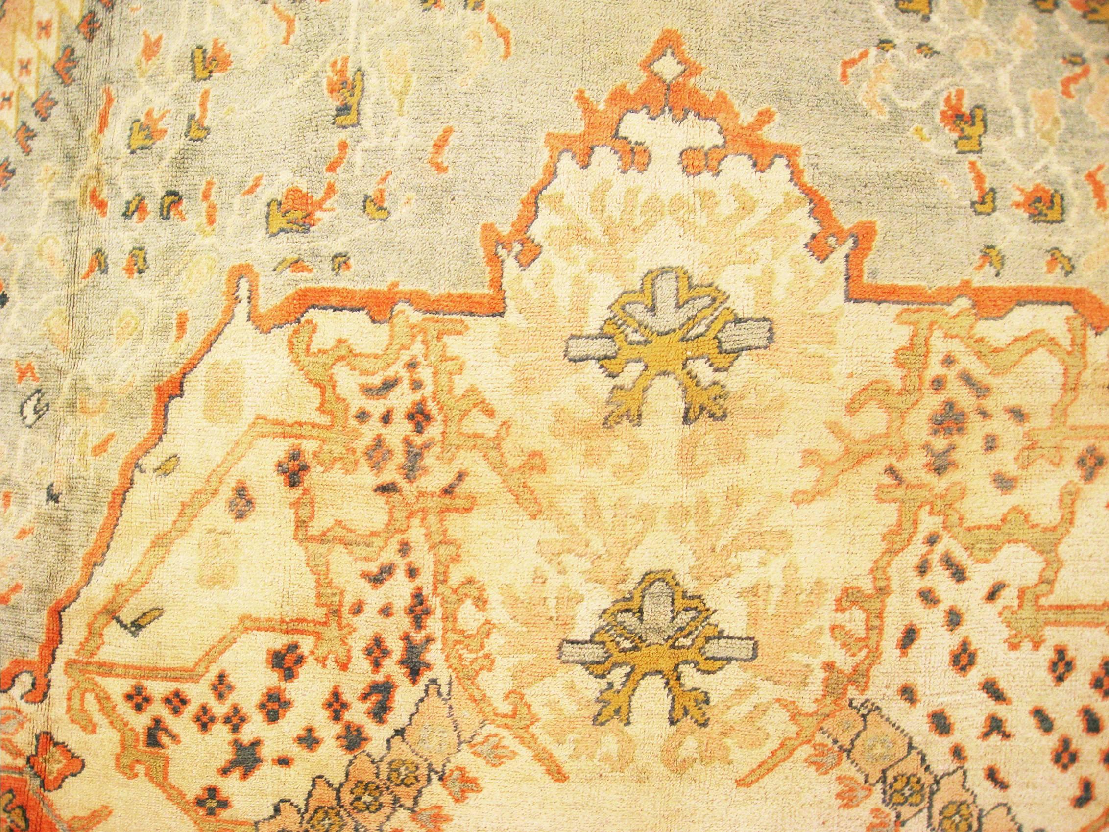 Antique Turkish Oushak Oriental Carpet, Mansion Size, w/ Medallion & Soft Colors For Sale 1